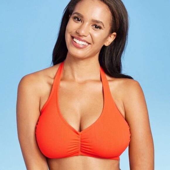 Ribbed Scoop Neck Longline Bralette Bikini Top  D / DD - Picture 1 of 4